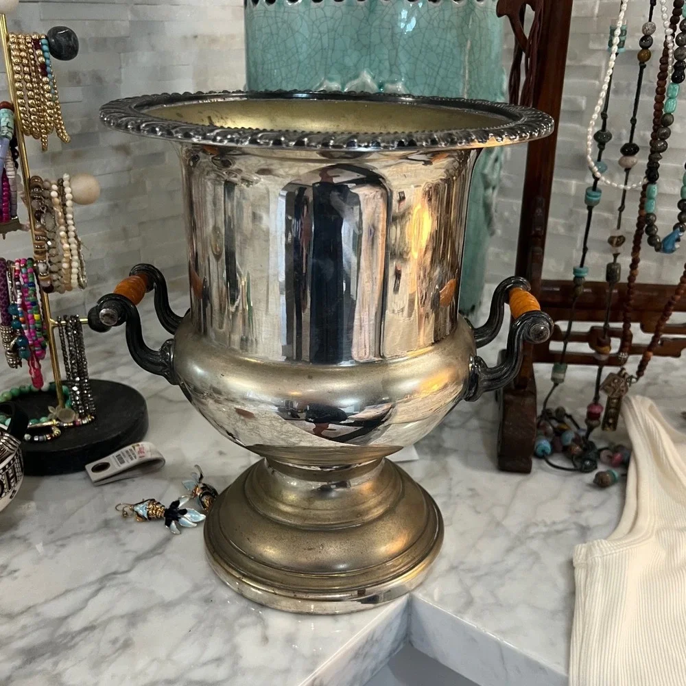 Vintage Silverplate Champagne Bucket Rare Bakelite Handles 1940s Wine Chiller